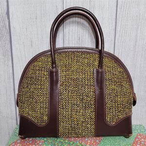 Vintage 50s Mark Cross Satchel in Green Hand-Loomed Tweed, 13x11